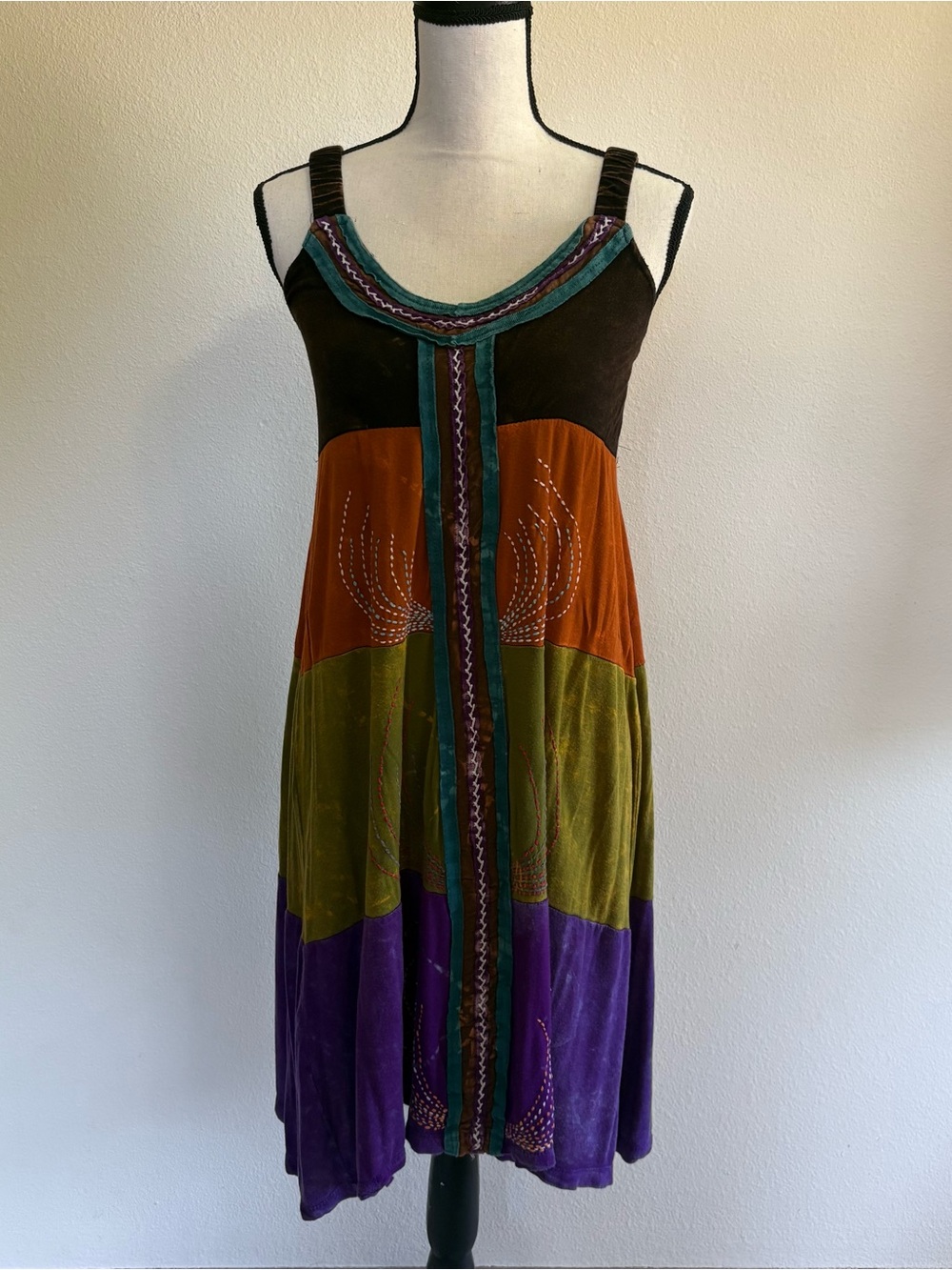 Rising International Colorblock Midi Dress in Brown, Rust, Olive & Purple